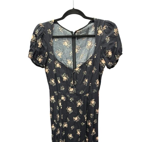 Reformation Rosetti Maxi Dress Black Floral Square Neck Short Sleeve Size 6 - Picture 4 of 13